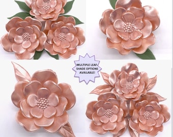 Light Rose Gold Edible Flowers Wedding Cake Decorations Birthday Rose Gold Pearl Anniversary Cake Topper Fantasy Flowers Leaves