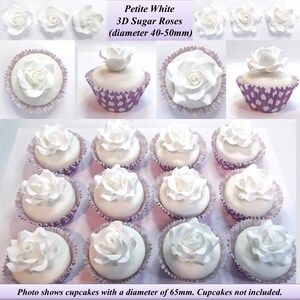 Petite White Sugar Roses wedding cake cupcake decorations flowers Petite Petal Size - Choose Any Colour! (100+ Shades available!)
