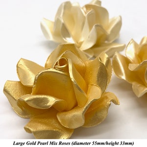 Large Gold Pearl Mix 3D Sugar Roses golden wedding xmas cake decoration NONWIRED 55mm image 5