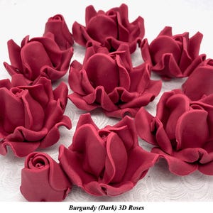 Burgundy Red Sugar Roses Scarlet Red Wedding Cake Birthday red cake decorations edible paste flowers 4 SIZES NON WIRED