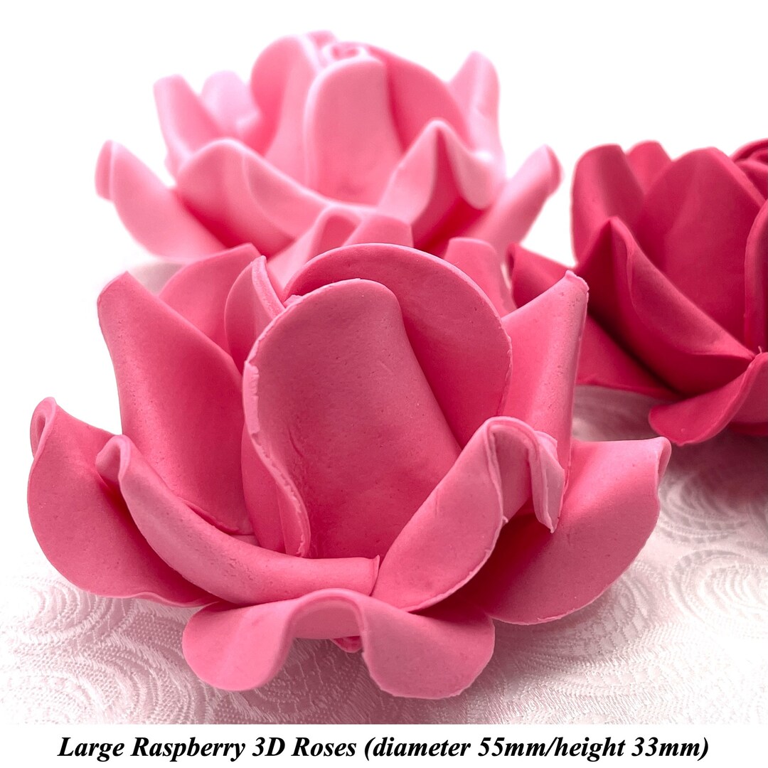 Pink And Raspberry Pink Roses Large Raspberry Hot Pink 3D Sugar Roses Wedding Cake Decoration 55mm ...