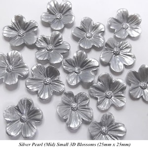 12 Silver Pearl 3D Blossoms edible flowers wedding cake cupcake sugar decorations