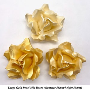 Large Gold Pearl Mix 3D Sugar Roses golden wedding xmas cake decoration NONWIRED 55mm image 4