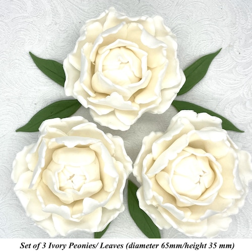 Ivory Peony & Leaves Wedding Birthday Cake Decorations Edible Cake Topper Sugar Fondant Flowers NON-WIRED