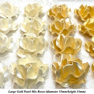 Large Gold Pearl Mix 3D Sugar Roses golden wedding xmas cake decoration NONWIRED 55mm image 3