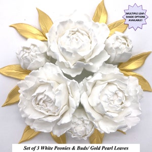 White Peony Bud Leaves Wedding Birthday Cake Decorations Edible Cake Topper Sugar Fondant Flowers NON-WIRED