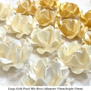 Large Gold Pearl Mix 3D Sugar Roses golden wedding xmas cake decoration NONWIRED 55mm image 1
