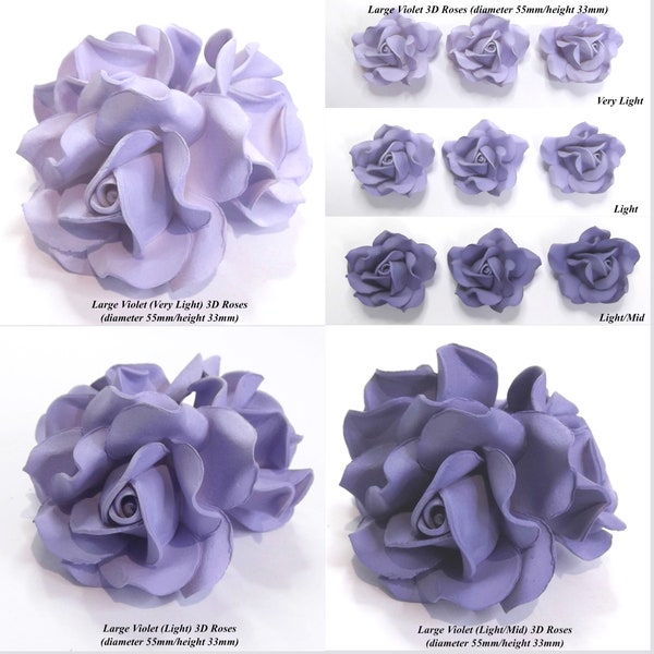 Purple Violet Lilac 3D Sugar Roses wedding ruby anniversary cake decoration 55mm NON-WIRED