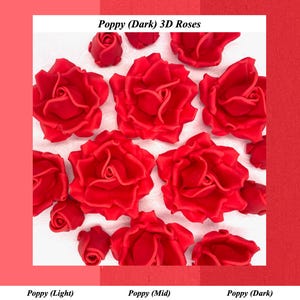 Poppy Red Sugar Roses Red Wedding Cake Birthday Cake decorations edible paste flowers 3 Shades 4 SIZES  NON WIRED