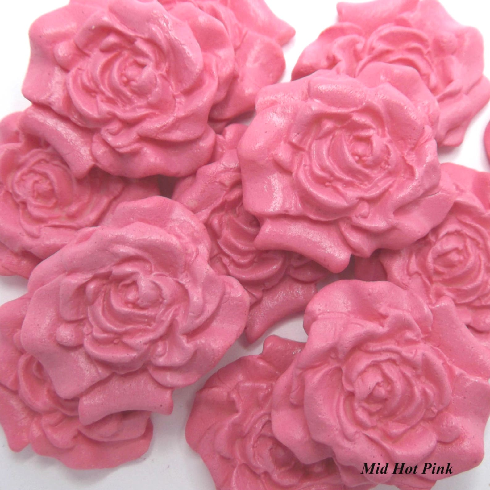12 Hot Pink Sugar Roses Edible Fondant Birthday Wedding Etsy