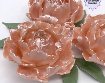 Light Rose Gold Pearl Peony & Leaves Wedding Birthday Cake Decorations Edible Cake Topper Sugar Fondant Flowers NON-WIRED
