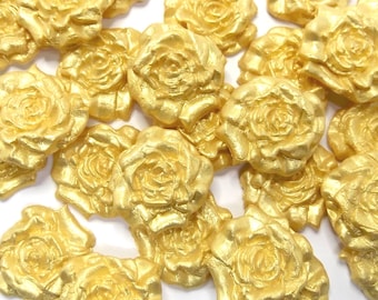 Gold Pearl Sugar Roses edible fondant golden wedding cake cupcake decorations