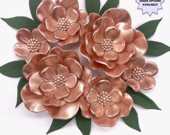 Rose Gold Pearl Sugar Mixed Flowers & Leaves Cake Decorations Wedding Cake Anniversary Birthday Cake Edible Cake Topper CHOOSE LEAF SHADE