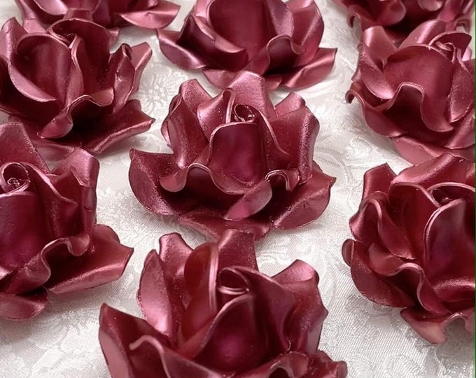 Burgundy Red Pearl Sugar Roses Edible Wedding Ruby Anniversary Cake ...