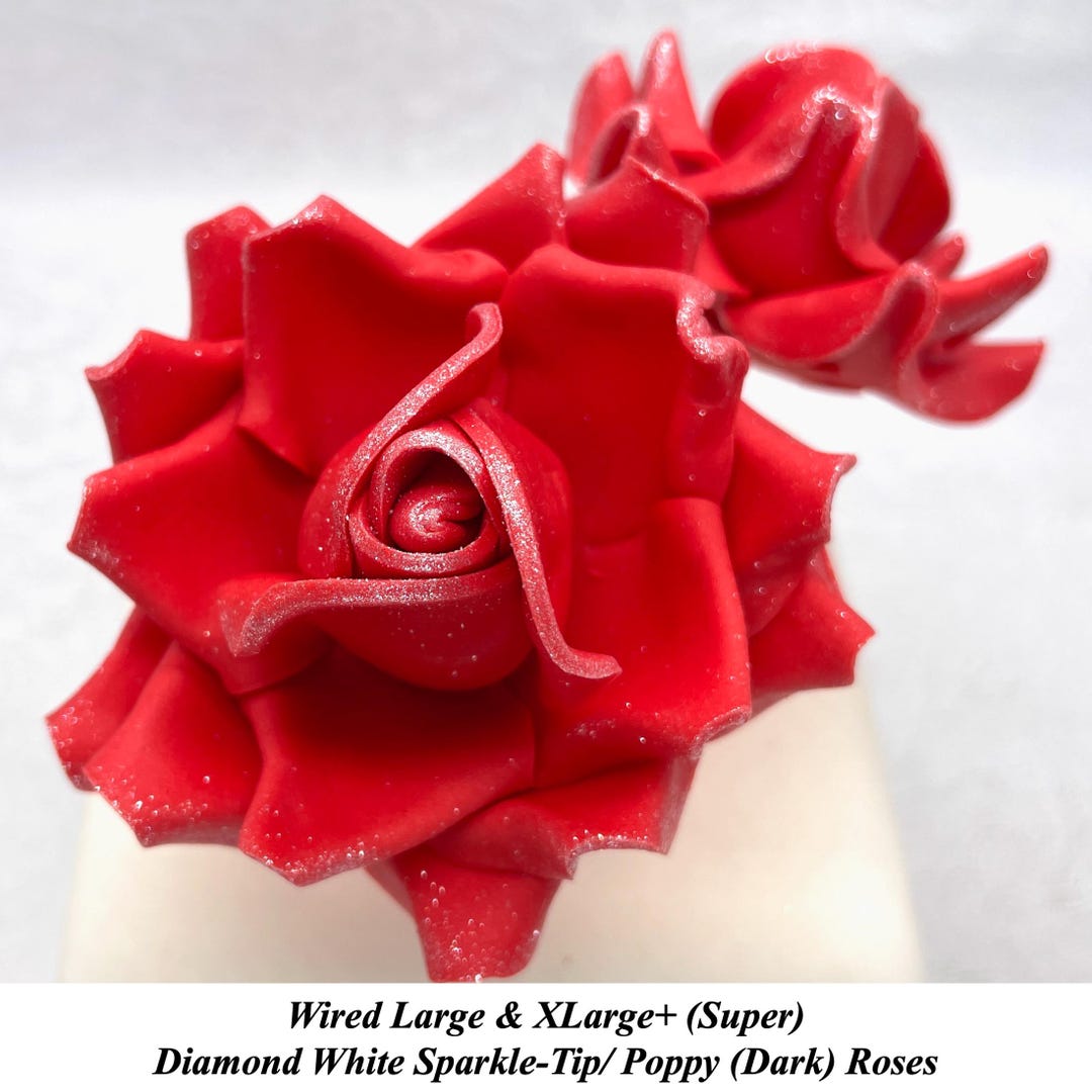 Wired White Sparkle-tip Roses Sugar Red Roses Large & Xlarge+ Sizes Red ...
