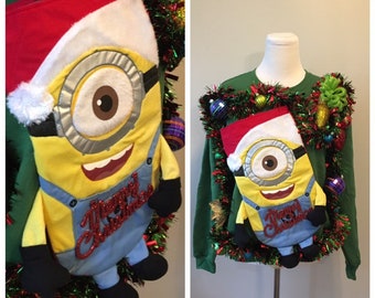 ugly christmas sweater minion stocking christmas sweater size xl womens merry christmas tinsel garland - Minion Christmas Sweater ugly christmas sweater minion stocking christmas sweater size xl womens merry christmas tinsel garland - Minion Christmas Sweater