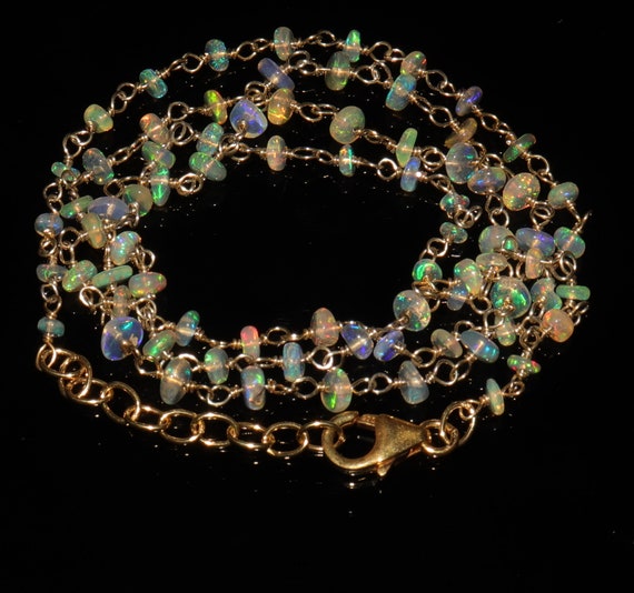 22 TCW 2-3.5 mm Beads 925 sterling silver with Genuine Ethiopian opal Necklace