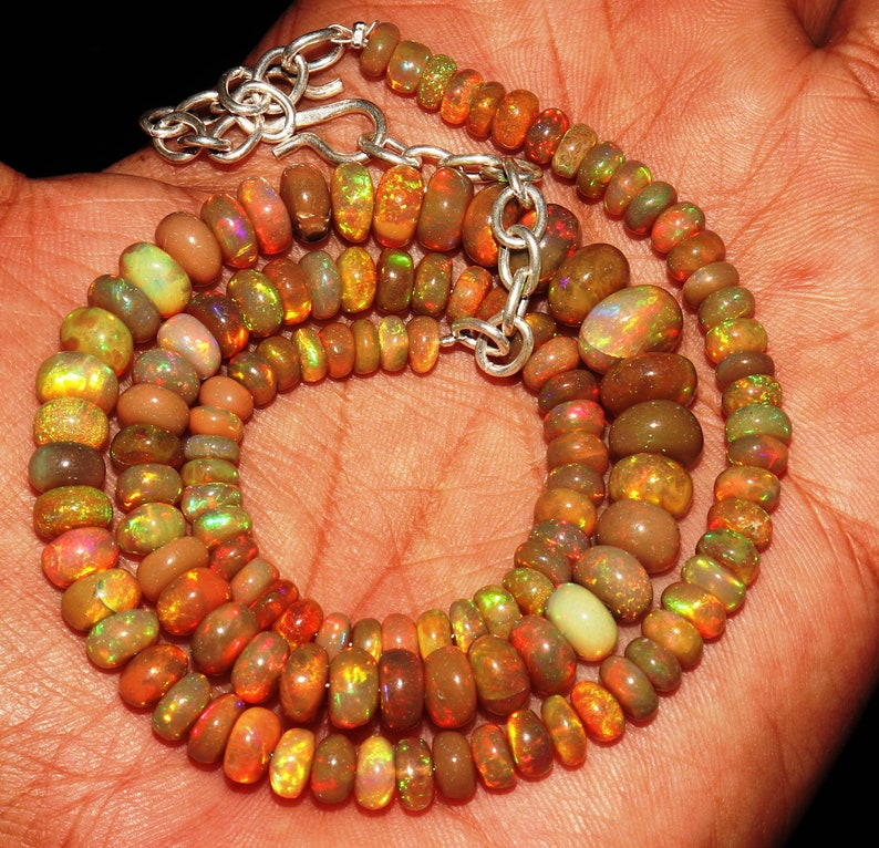 88 TCW 5 to 8mm 16 Beautiful 100/% Natural Ethiopian Fire opal Roundel Beads Necklace -ET31886