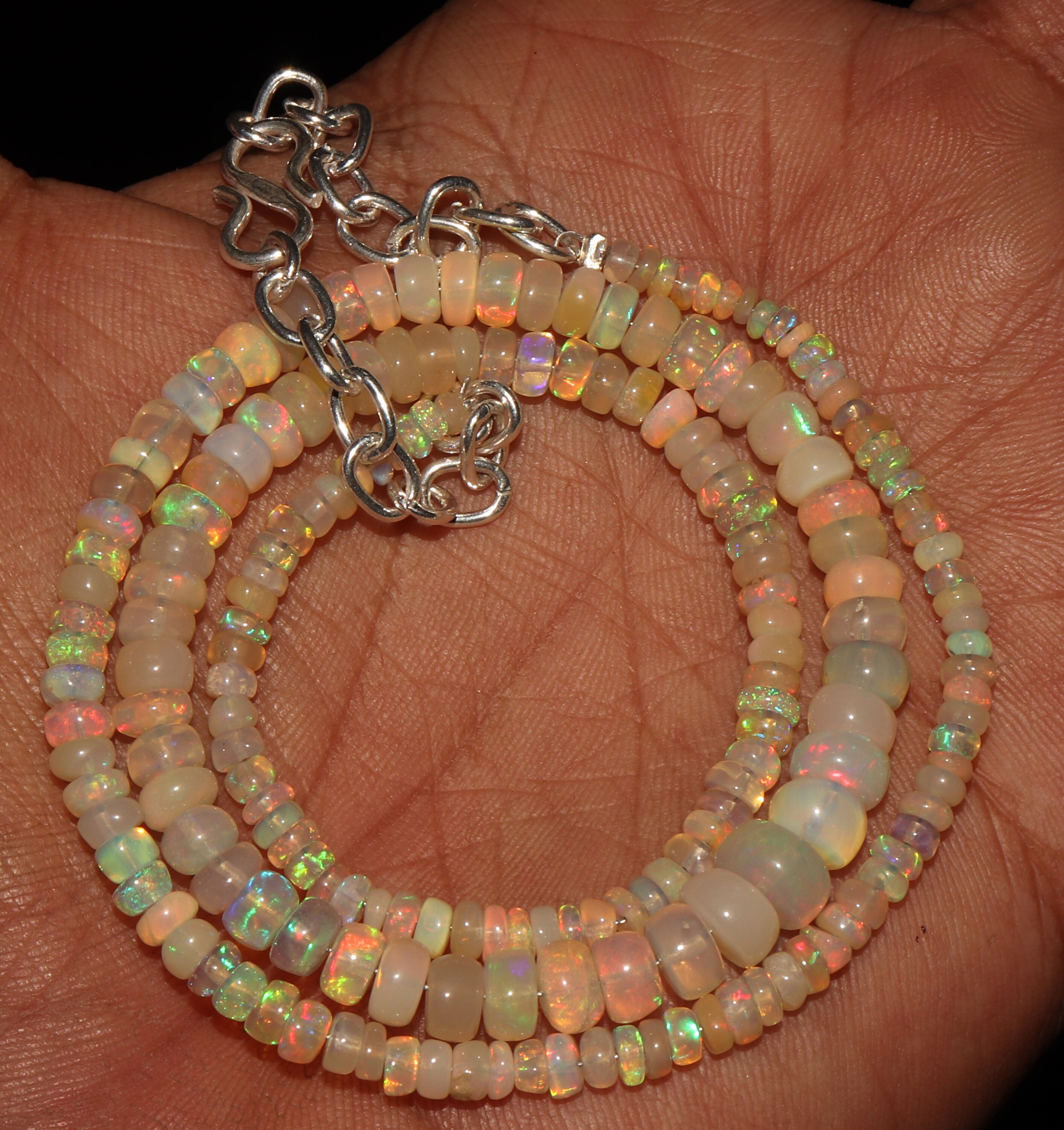 100% Natural Ethiopian Welo Fire Opal  Roundel Beads Necklace \  strand Chain. 