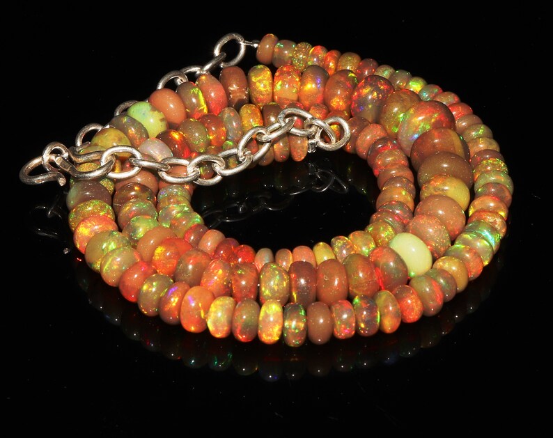 88 TCW 5 to 8mm 16 Beautiful 100/% Natural Ethiopian Fire opal Roundel Beads Necklace -ET31886