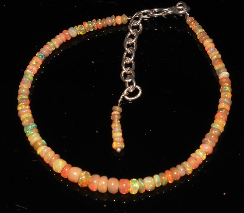 -ET2228 Ready to ship 3 to 5 mm Beautiful 100/% Natural Ethiopian Fire opal roundel beads 925 sterling silver bracelet Opal Bracelet