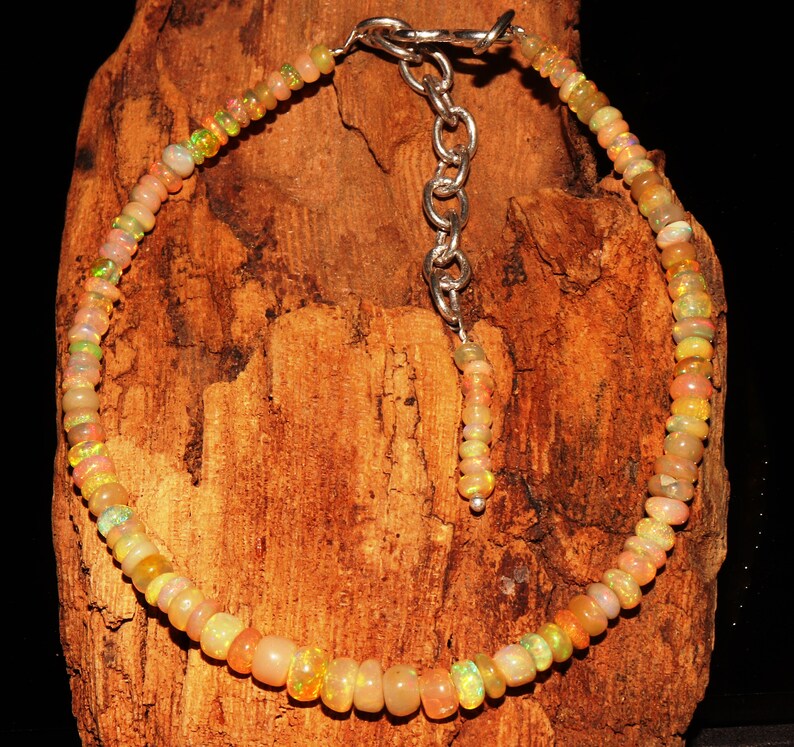 -ET2228 Ready to ship 3 to 5 mm Beautiful 100/% Natural Ethiopian Fire opal roundel beads 925 sterling silver bracelet Opal Bracelet