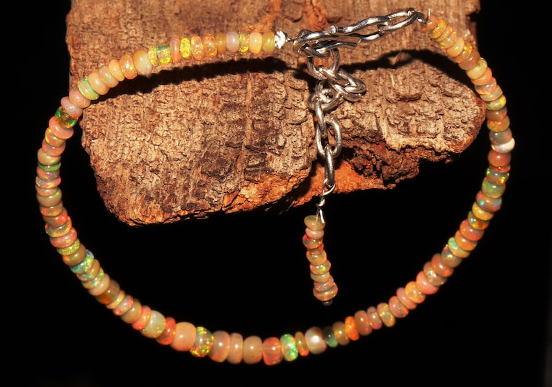 -ET2228 Ready to ship 3 to 5 mm Beautiful 100/% Natural Ethiopian Fire opal roundel beads 925 sterling silver bracelet Opal Bracelet