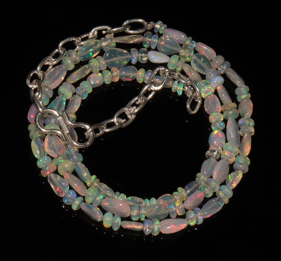 22 TCW 2-3.5 mm Beads 925 sterling silver with Genuine Ethiopian opal Necklace