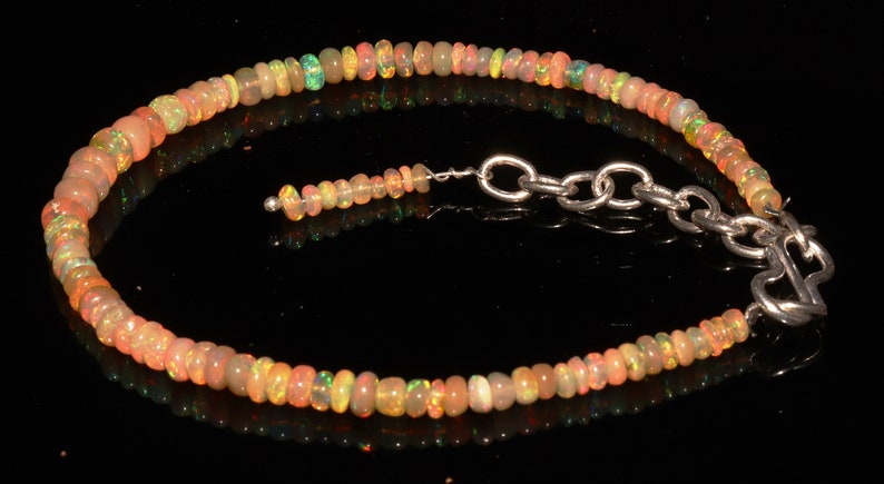 -ET2228 Ready to ship 3 to 5 mm Beautiful 100/% Natural Ethiopian Fire opal roundel beads 925 sterling silver bracelet Opal Bracelet