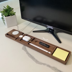 Wood Desk Organizer iPhone Charging, Fits MagSafe Chargers, Compatible with iPhone, Apple Watch Chargers