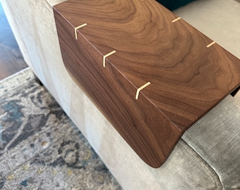 Handmade Walnut Sofa Arm Table, Maple Spline Detail, Set of 2