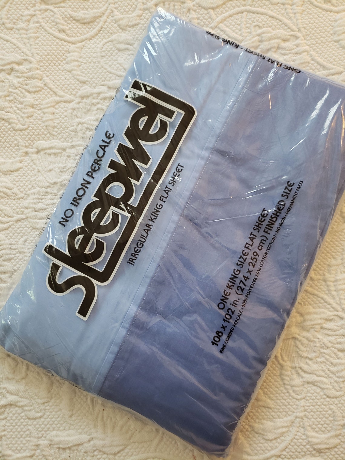 Vintage King Flat Sheet / Sleepwell / No Iron Percale / Solid / Denim