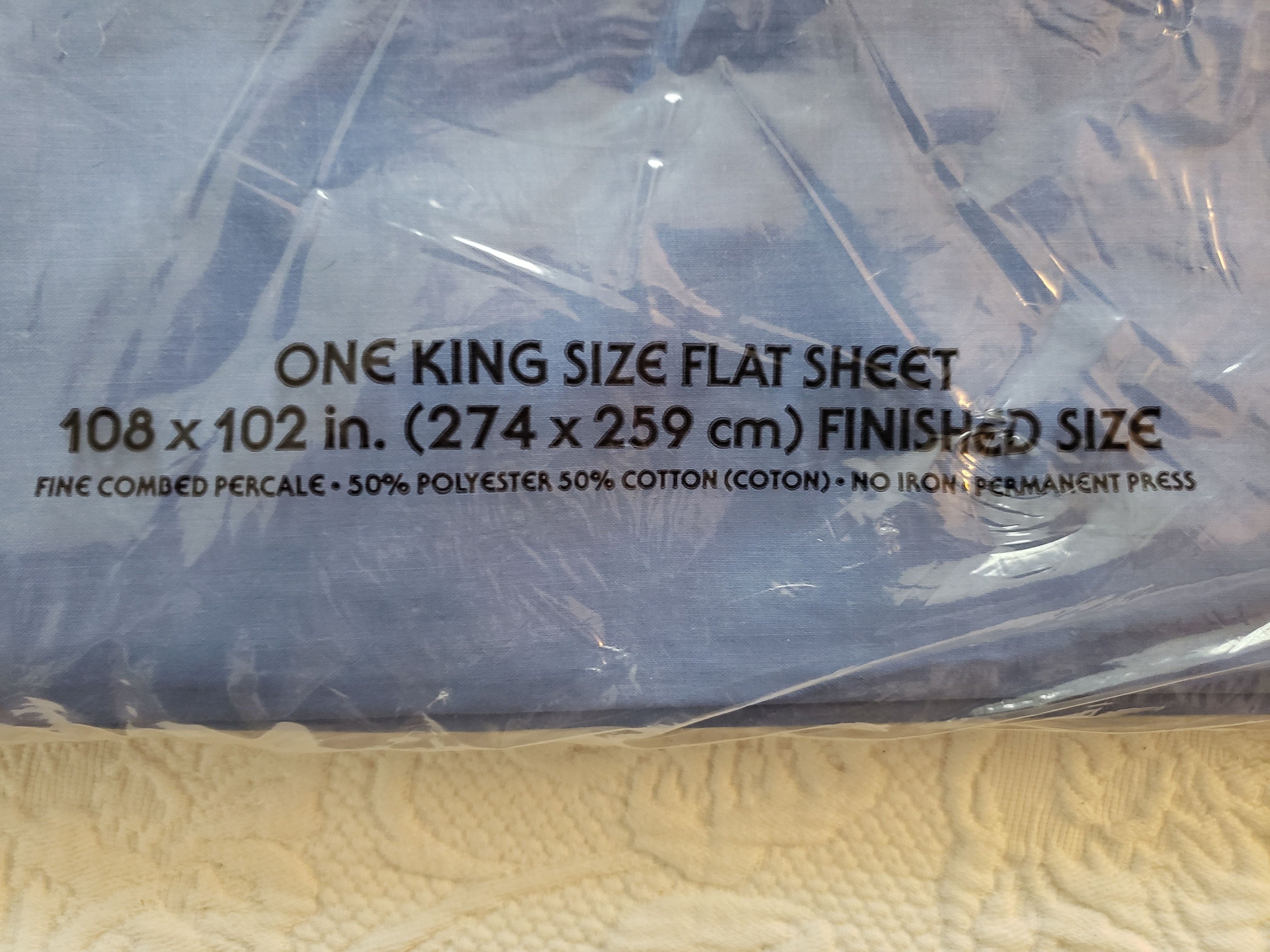 Vintage King Flat Sheet / Sleepwell / No Iron Percale / Solid / Denim