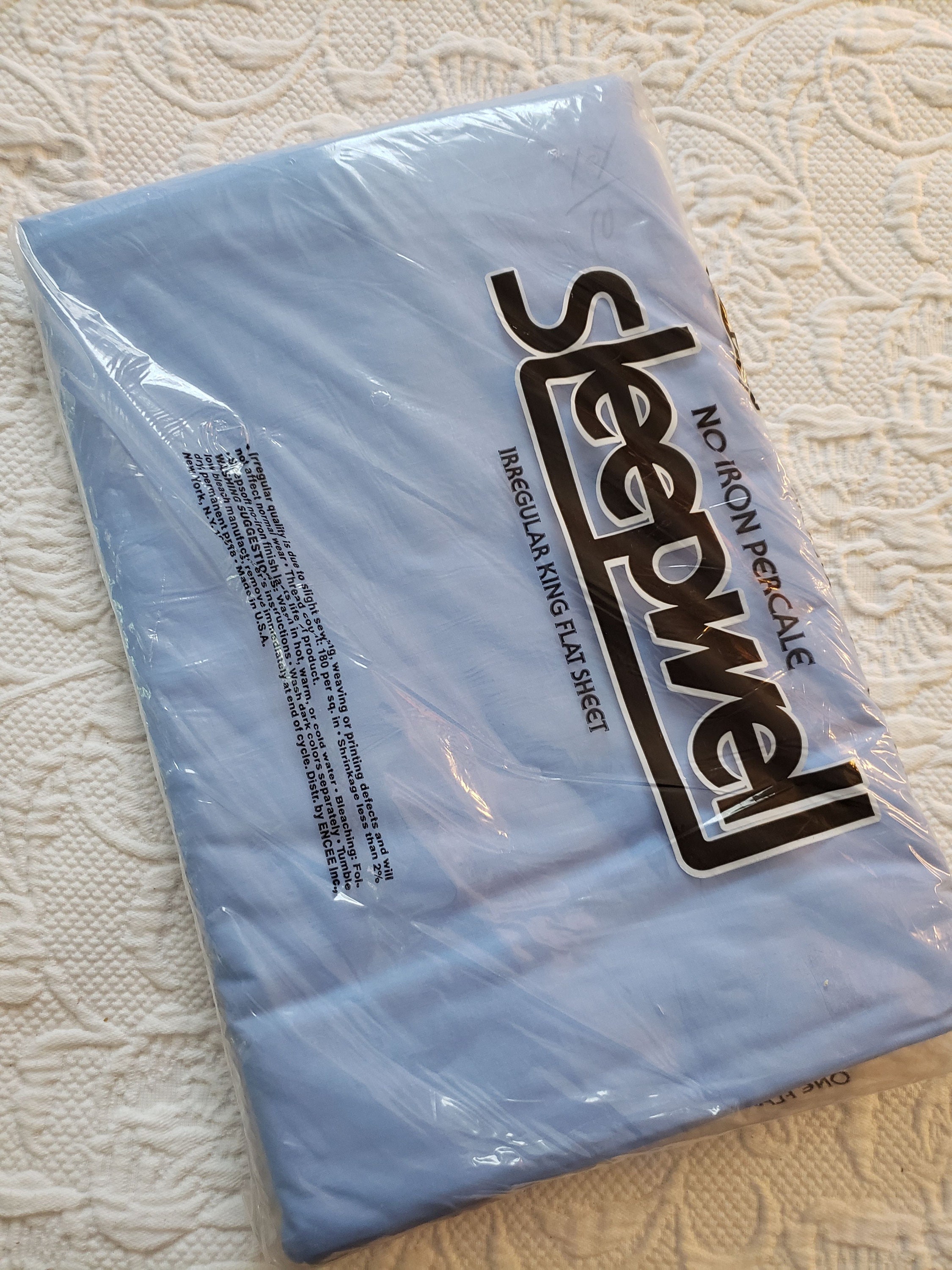 Vintage King Flat Sheet / Sleepwell / No Iron Percale / Solid / Denim