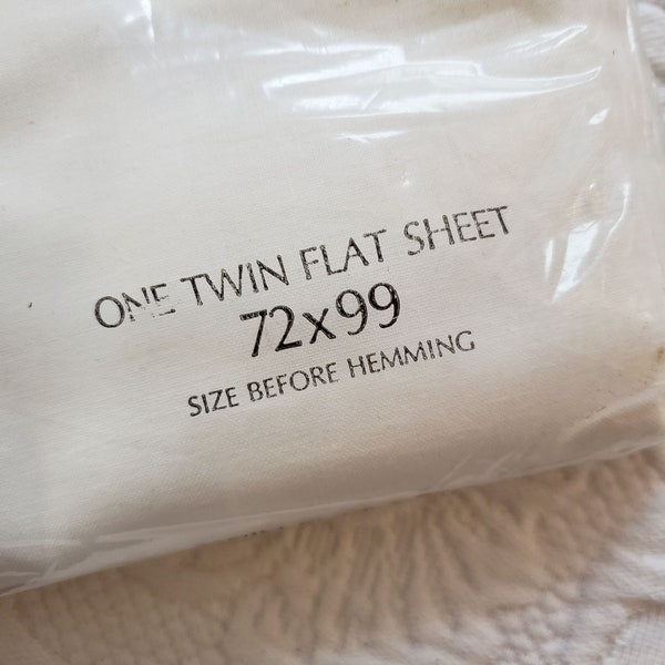 New Old Stock / Twin Flat Sheet / Dan River / Fine Muslin / All Cotton / 1970s / 1960s / White / vintage fabric / sewing / quilt back