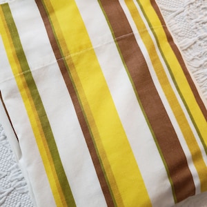 Striped Twin Flat Sheet / 1970 / Cannon Royal Family / yellow, gold, avocado green / white background / vintage fabric / sewing / quilt back