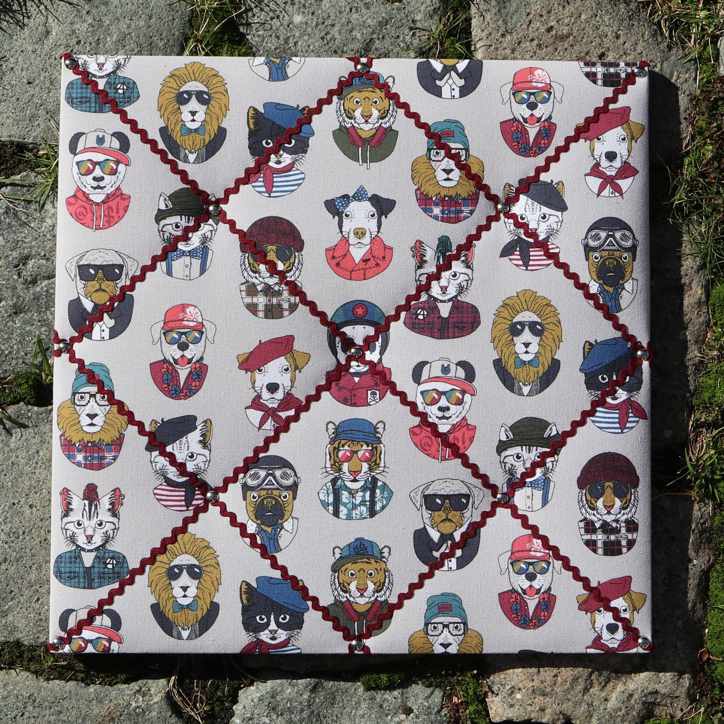 Pèle-Mêle Tissu Animaux Carré, Croquet Rouge Bordeaux