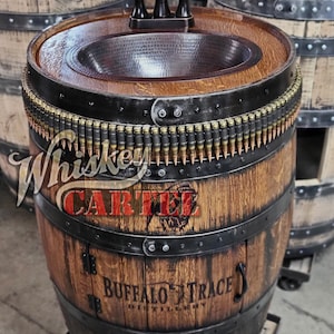 Whiskey barrel sink, hammered copper, rustic antique bathroom / bar / man cave vanity, wine, oak, barrel vanity bourbon CUSTOM personalized