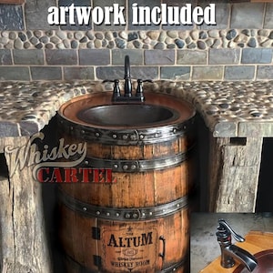 Whiskey barrel sink, hammered copper, rustic antique bathroom / bar / man cave vanity, wine, oak, barrel vanity bourbon CUSTOM personalized