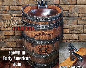Whiskey barrel sink, hammered copper, rustic antique bathroom / bar / man cave vanity, wine, oak, barrel vanity bourbon CUSTOM personalized