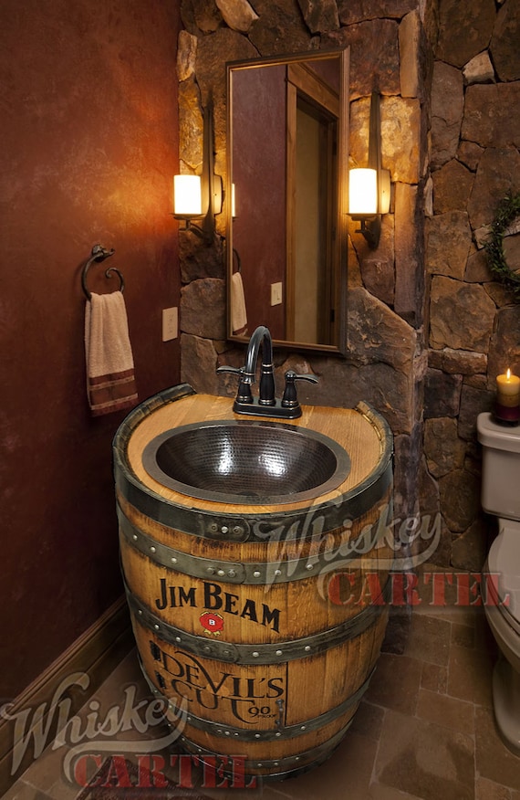 Whiskey Barrel Sink Hammered Copper Rustic Antique Bathroom Etsy