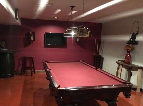 Whiskey Barrel Pool Table Bar Billiards Hanging Light Fixture Rustic Bourbon Western Oak Wood Stave Customize It Personalized