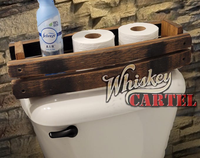 whiskey wine barrel stave basket holder box for toilet paper, sprays, decor