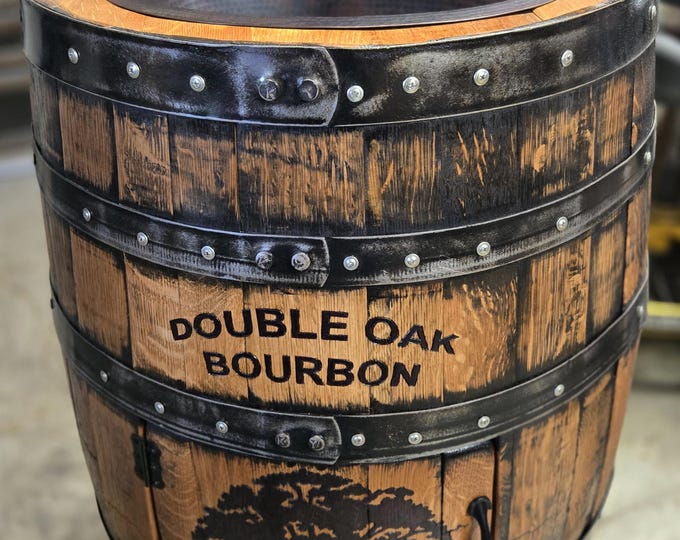 Whiskey barrel sink, hammered copper, rustic antique bathroom / bar / man cave vanity, wine, oak, bourbon barn farmhouse Noble Oak