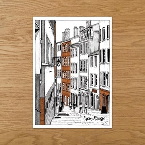 LYON : Croix Rousse, les pentes, Carte postale, postal "ciudad Lyon", arquitectura, monumento lyon, noir et marron