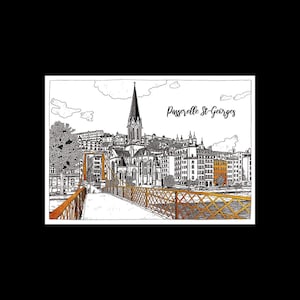 LYON : Passerelle St-Georges, Carte Postale, Postkarte "Stadt Lyon, Architektur, Denkmäler lyon, noir et marron."