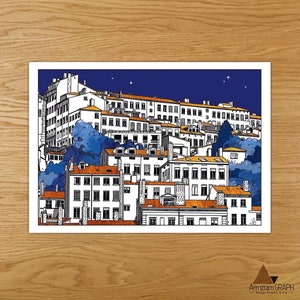 LYON : ペント クロワ ルース、Carte postale、イラスト、デザイン、ニュイ エトワレ