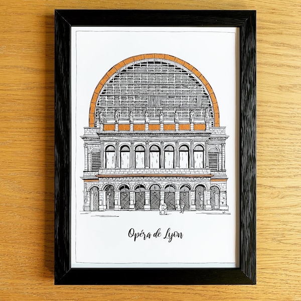 Illustration Opéra de Lyon, impression A4, encre noir et marron