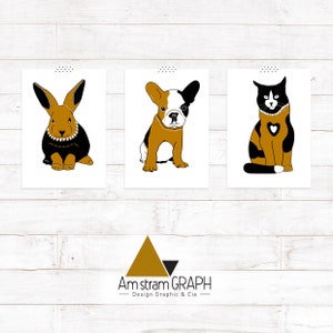LES ANIMAUX : chien, chat ou lapin, Carte postale, animal, diseño gráfico, decoración, postales