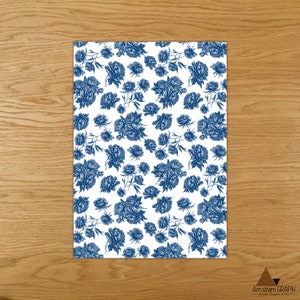 LES FLEURS : motif Pivoines, peonies, carte postale, illustration, décoration, design, bleu, gravure